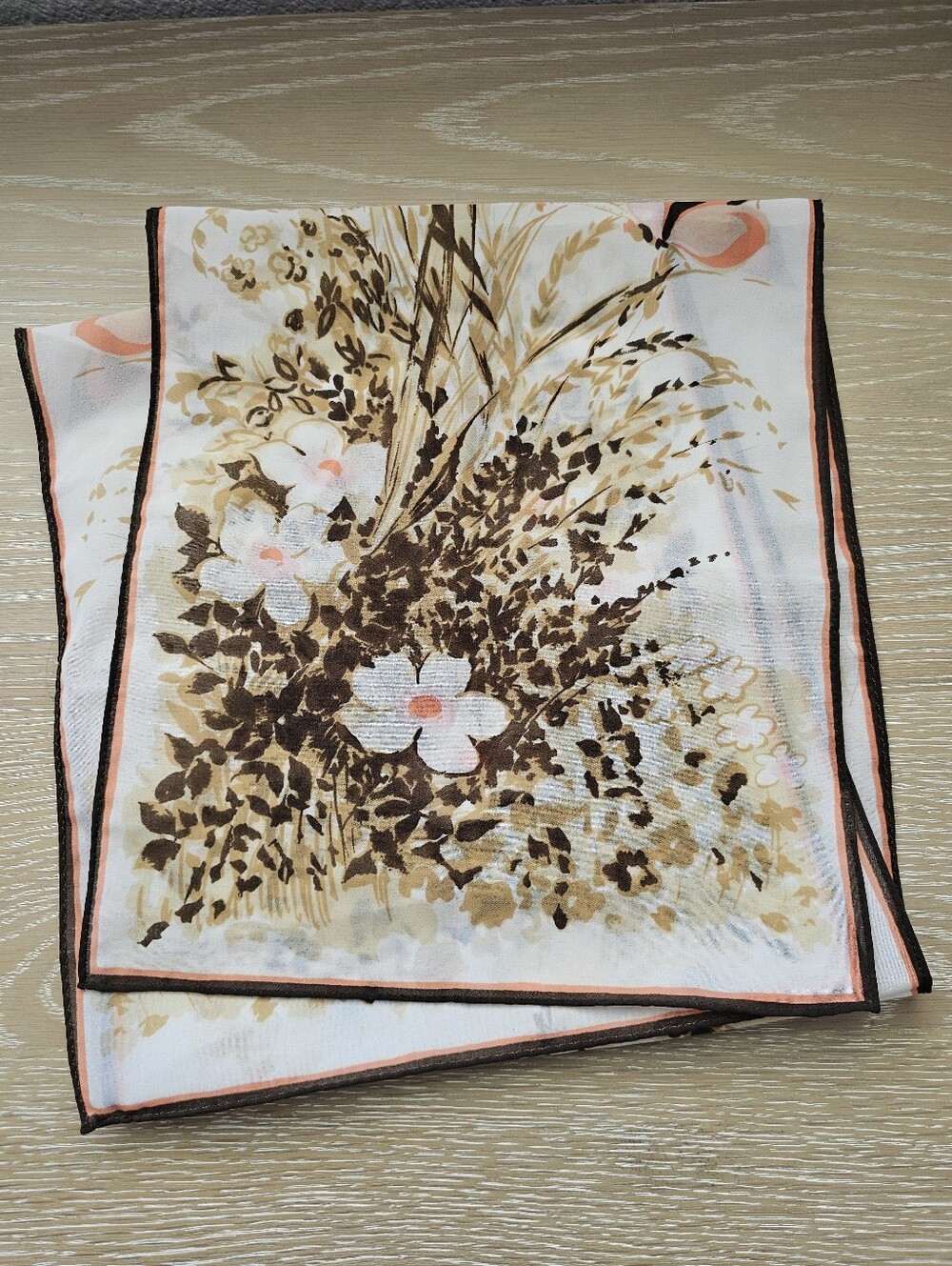 Vintage 1970s Butterfly & Wildflower Chiffon Scarf (48" x 10")Charming vintage